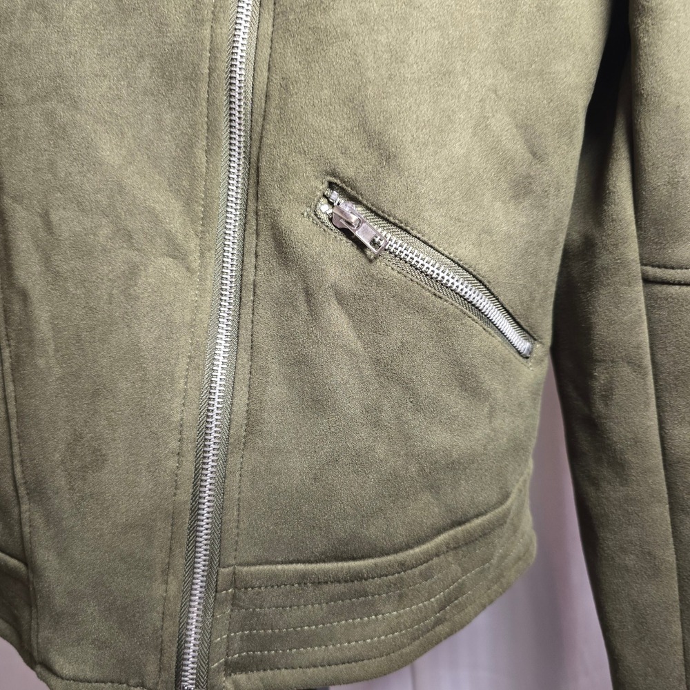 SPYM Women's M Collection Olive Green Thick Plush Moto Bikeresque Jacket Zippers - Picture 7 of 12